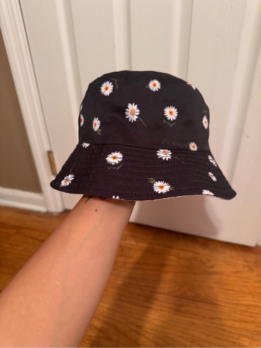 Kids Daisy Print Bucket Hat - Black
